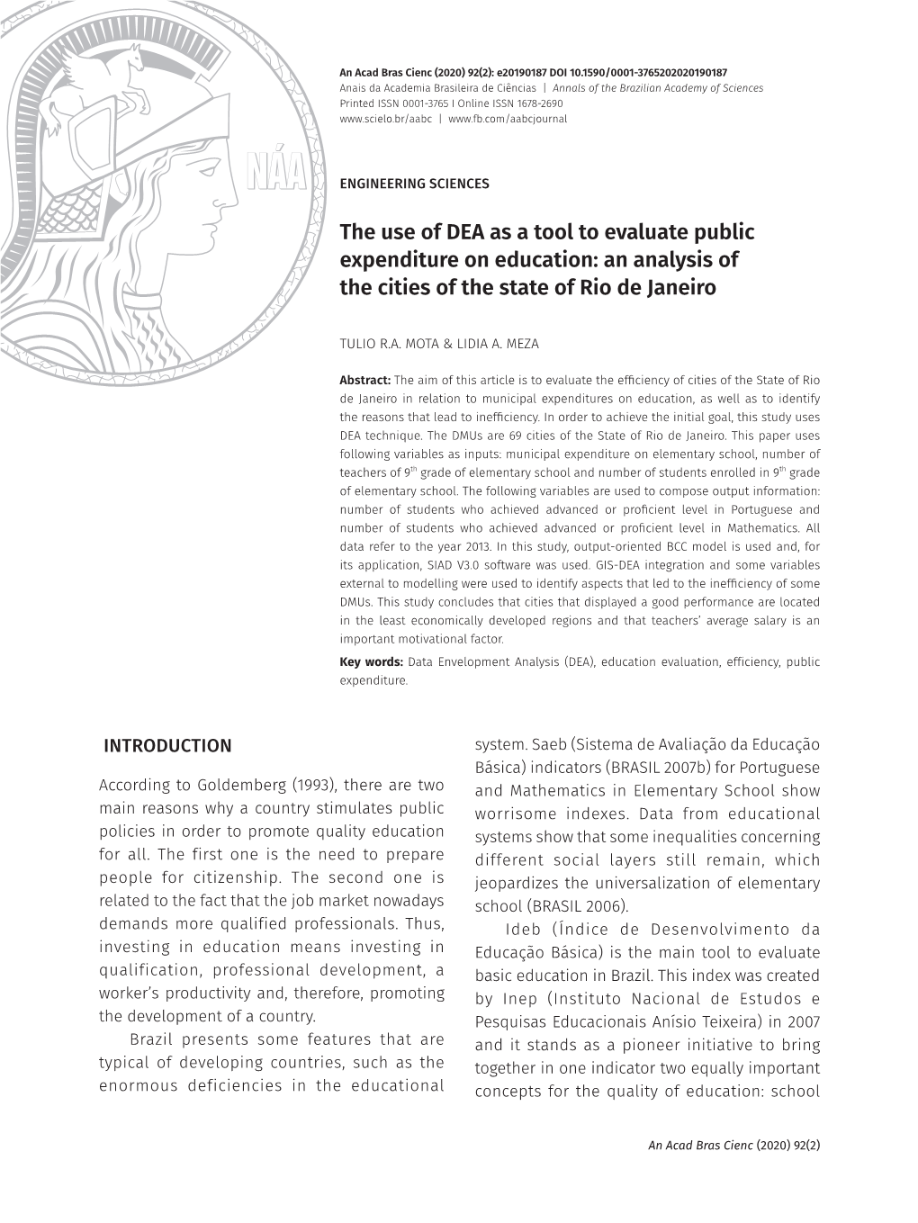 The Use of DEA As a Tool to Evaluate Public Expenditure on Education: an Analysis of the Cities of the State of Rio De Janeiro