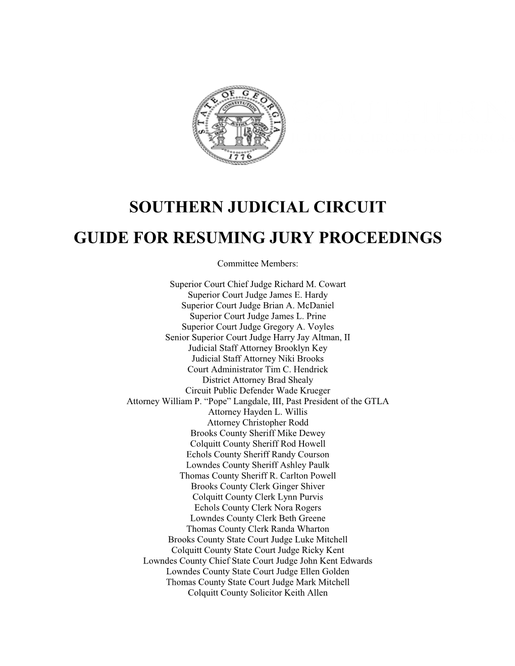 Southern Judicial Circuit Guide for Resuming Jury Proceedings