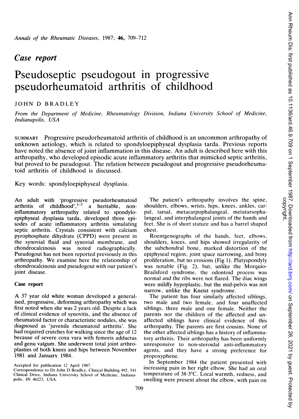 Pseudoseptic Pseudogout in Progressive Pseudorheumatoid Arthritis of Childhood