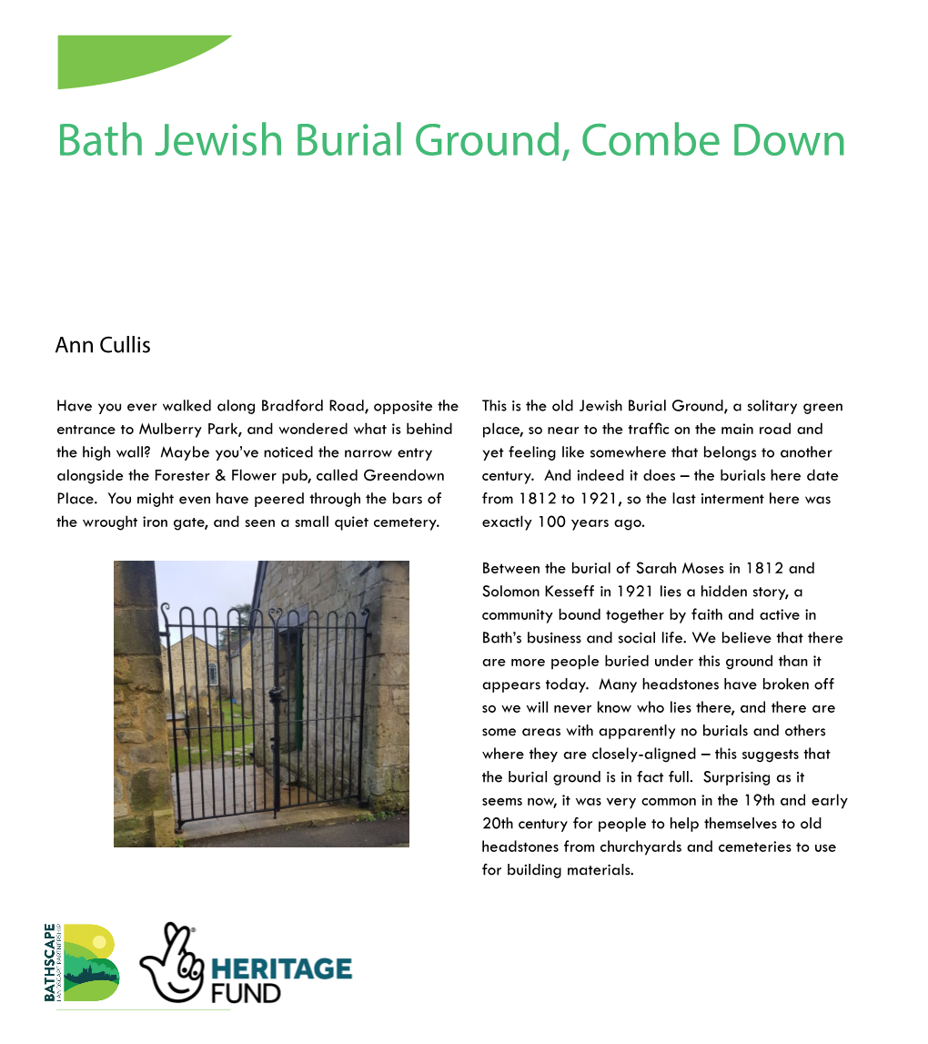 Bath Jewish Burial Ground, Combe Down