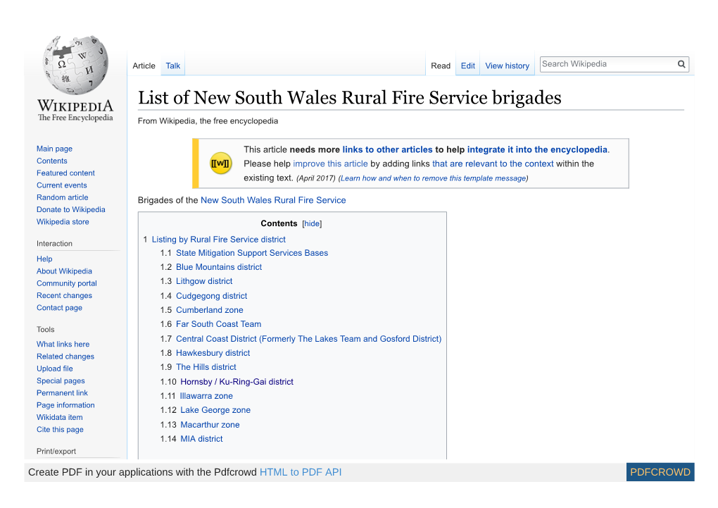 List of New South Wales Rural Fire Service Brigades