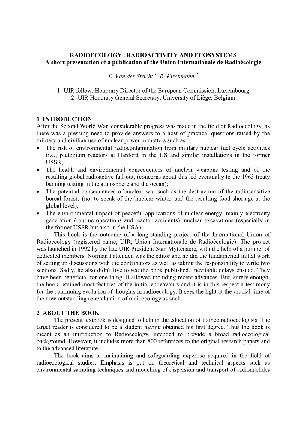 RADIOECOLOGY, RADIOACTIVITY and ECOSYSTEMS