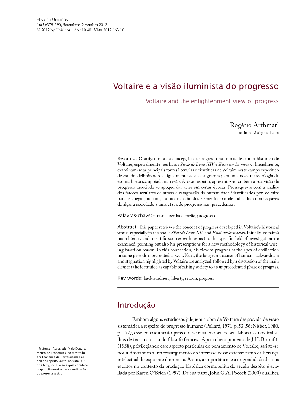 Voltaire E a Visão Iluminista Do Progresso