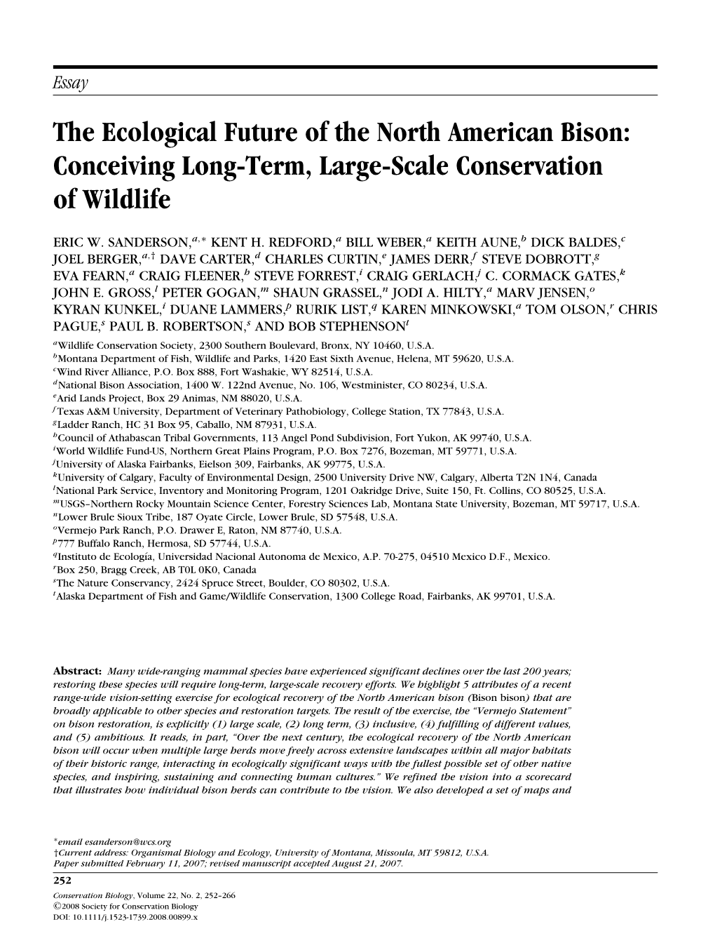 The Ecological Future of the North American Bison: Conceiving Long-Term, Large-Scale Conservation of Wildlife