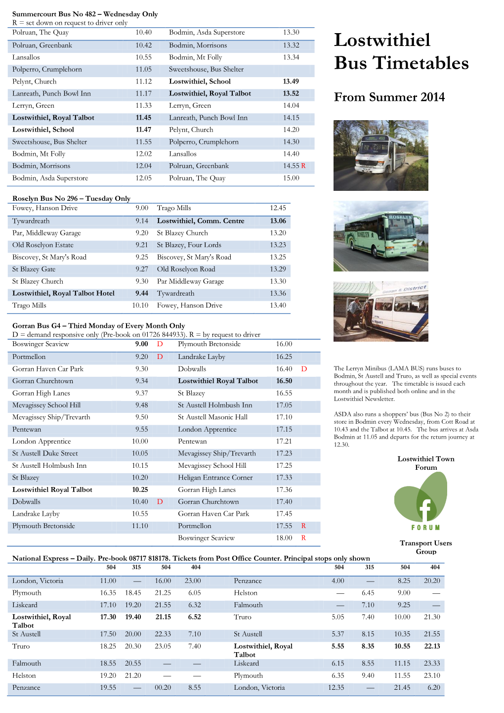 Lostwithiel Bus Timetables