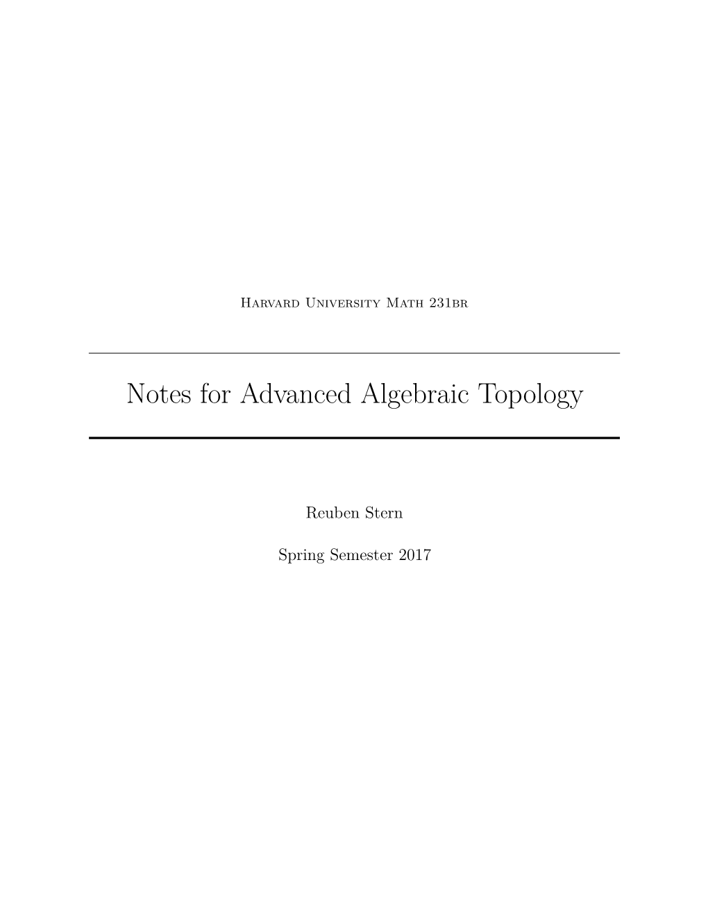 Notes for Advanced Algebraic Topology