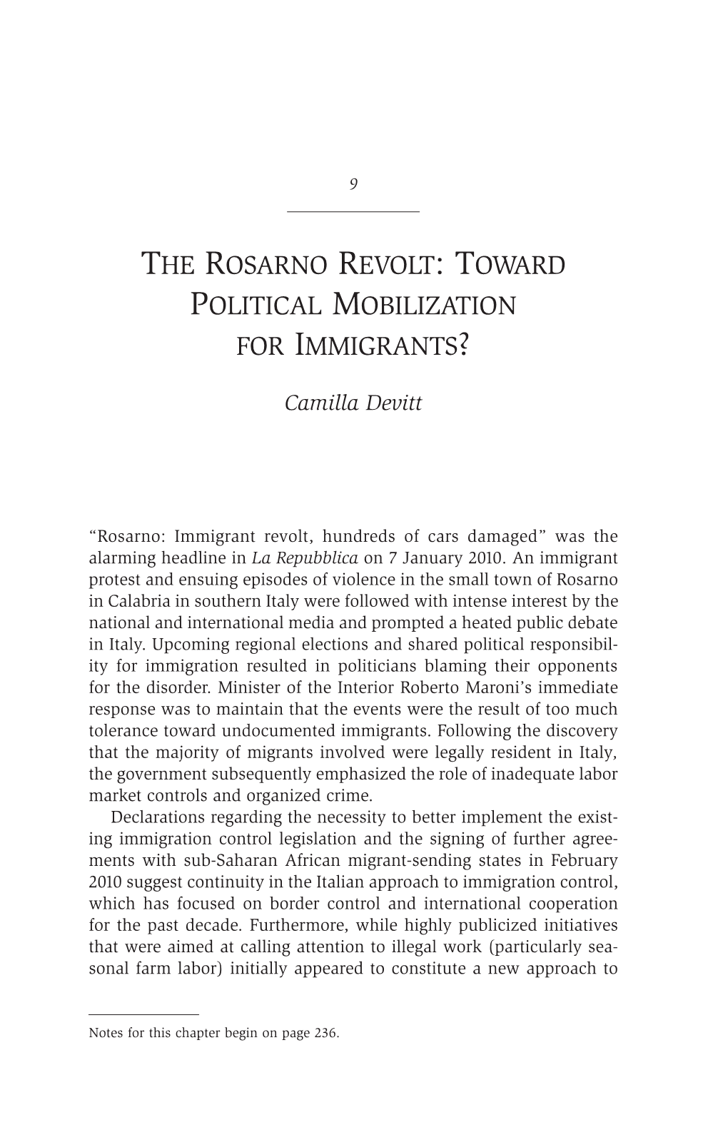 The Rosarno Revolt 221 Immigration Control, the Increase in Workplace Inspections Has Not Resulted in Significant Penalties for Non-Compliant Employers