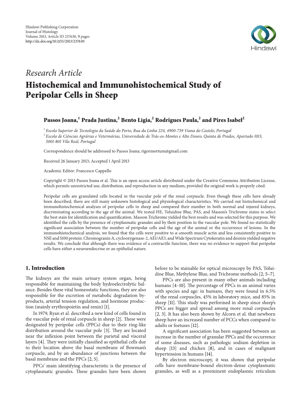 Histochemical and Immunohistochemical Study of Peripolar Cells in Sheep