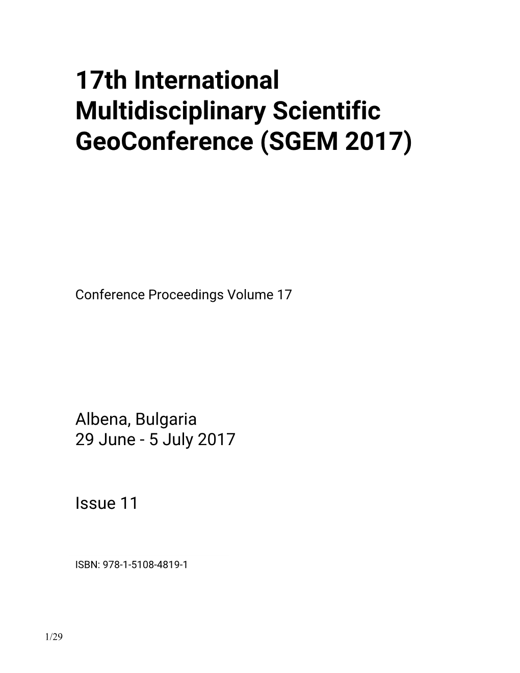 17Th International Multidisciplinary Scientific Geoconference (SGEM