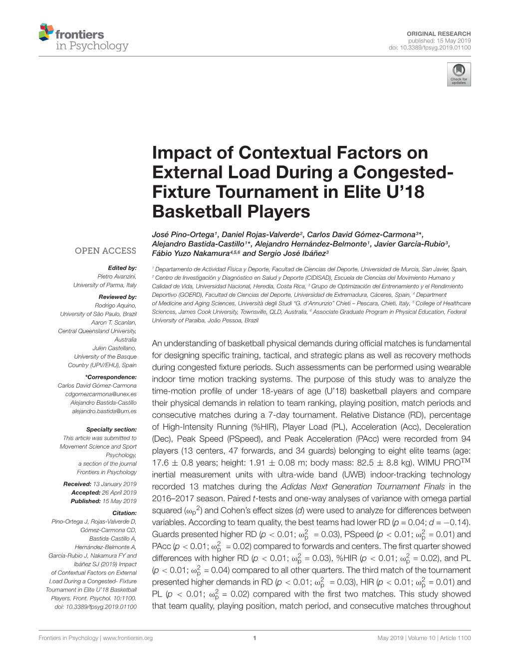 Impact of Contextual Factors on External Load During a Congested- Fixture Tournament in Elite U’18 Basketball Players