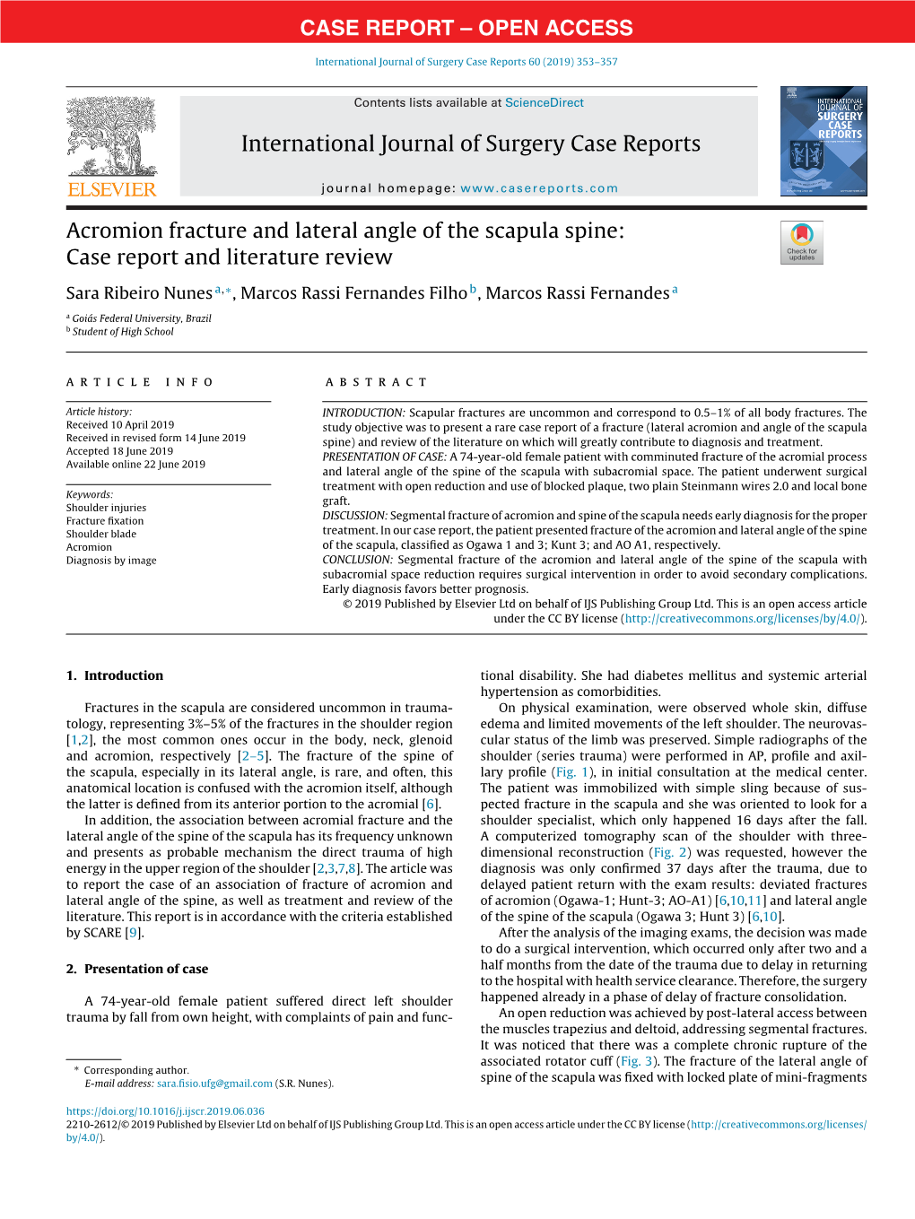 Acromion Fracture and Lateral Angle of the Scapula Spine: Case Report and Literature Review