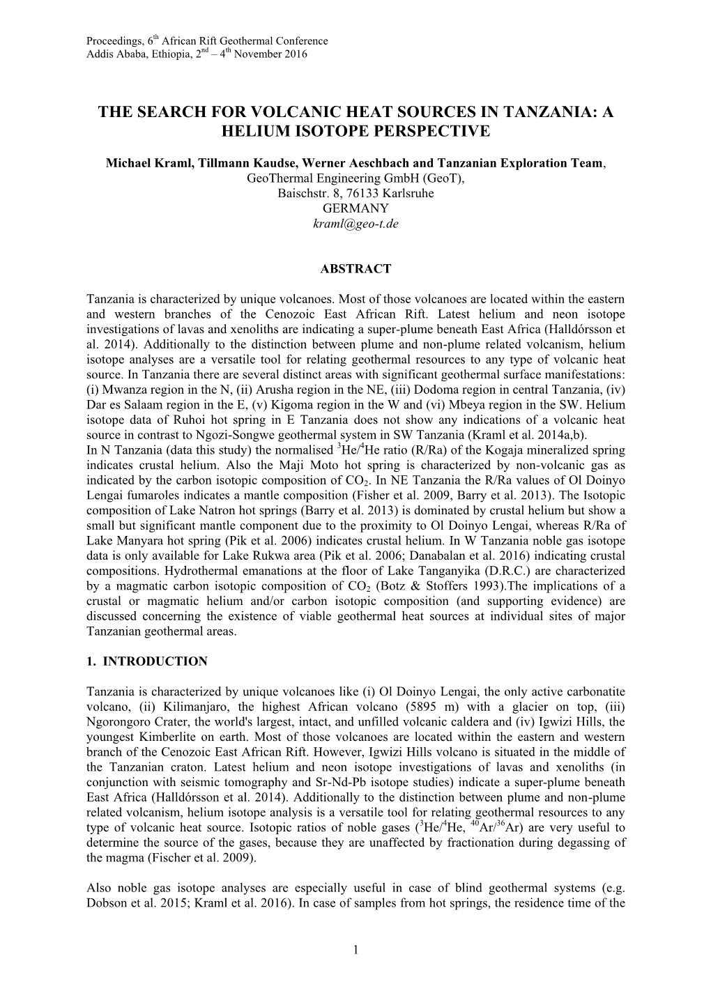 The Search for Volcanic Heat Sources in Tanzania- a Helium