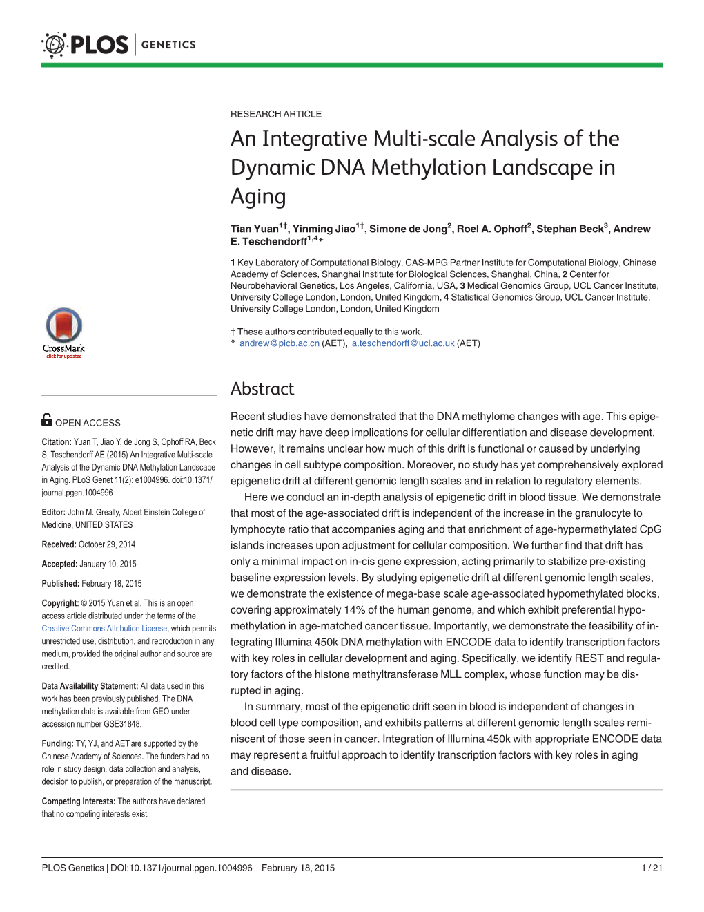 An Integrative Multi-Scale Analysis of the Dynamic DNA Methylation Landscape in Aging