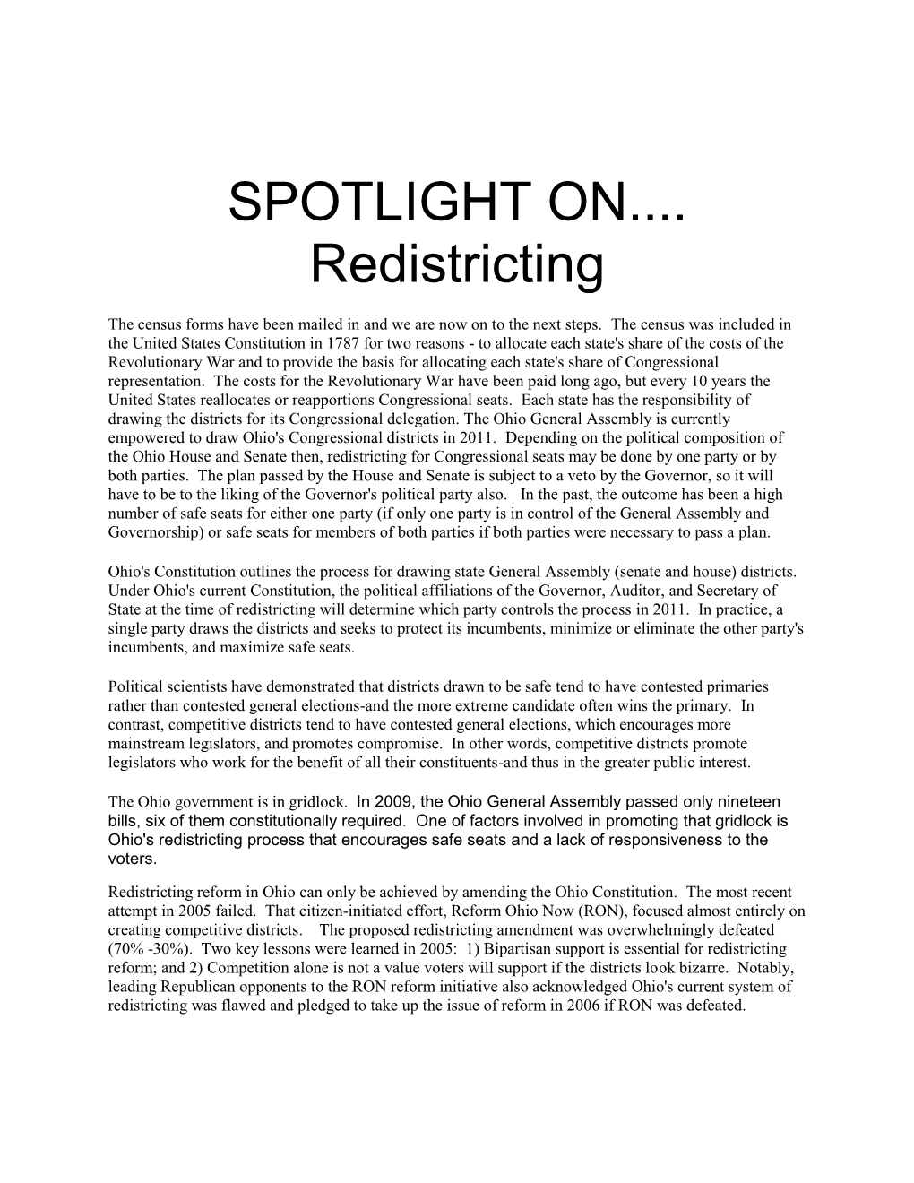 SPOTLIGHT ON...Redistricting