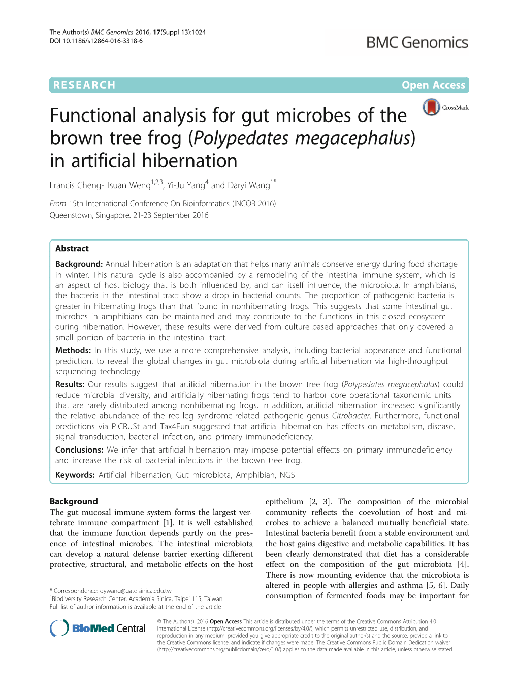 Functional Analysis for Gut Microbes of the Brown Tree Frog (Polypedates