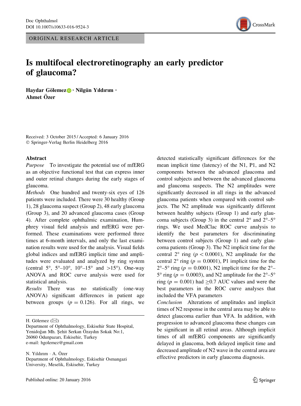 Is Multifocal Electroretinography an Early Predictor of Glaucoma?