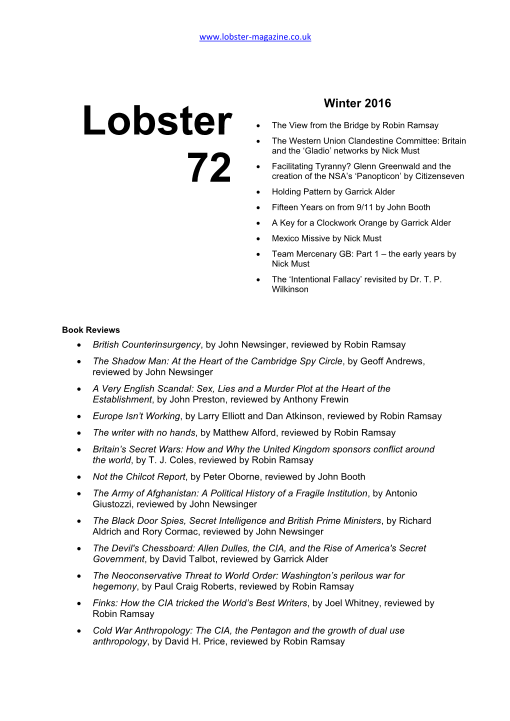 Lobster 72 (Winter 2016)