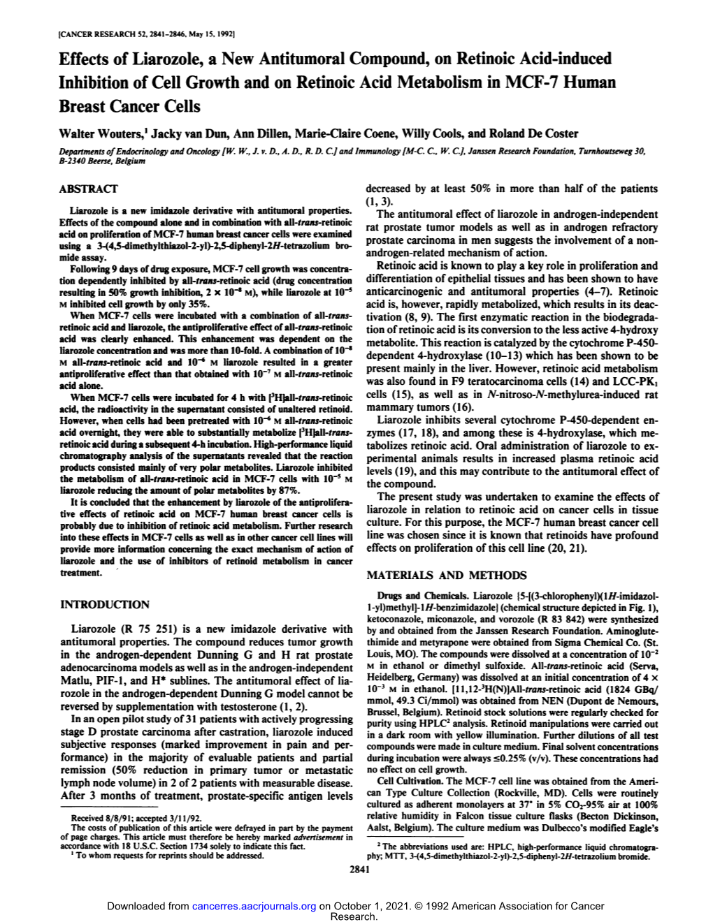 Effects of Liarozole, a New Antitumoral Compound, on Retinole Acid