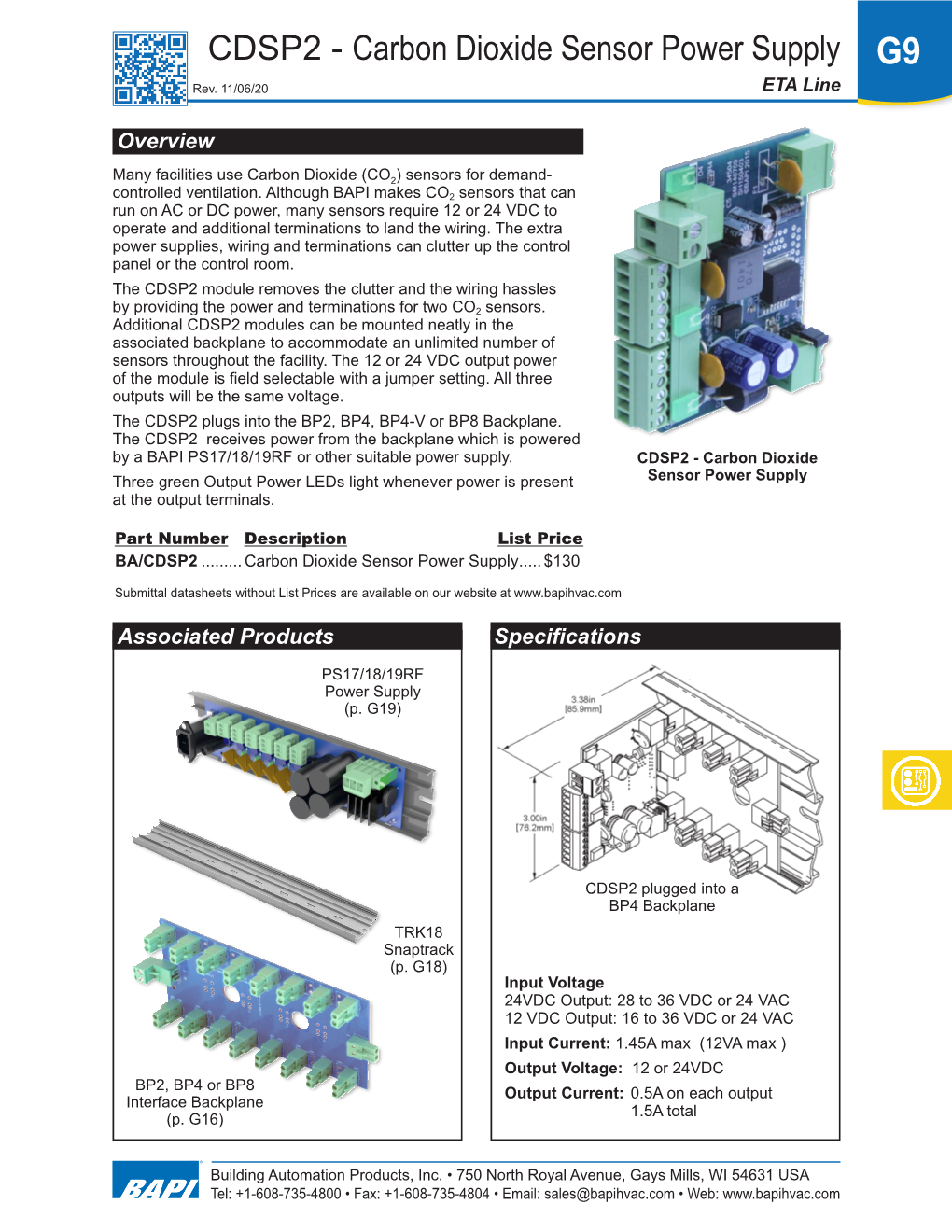 CDSP2 - Carbon Dioxide Sensor Power Supply G9 Rev