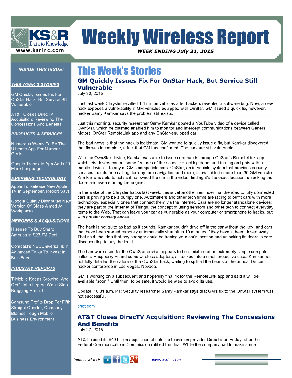 Weekly Wireless Report WEEK ENDING July 31, 2015