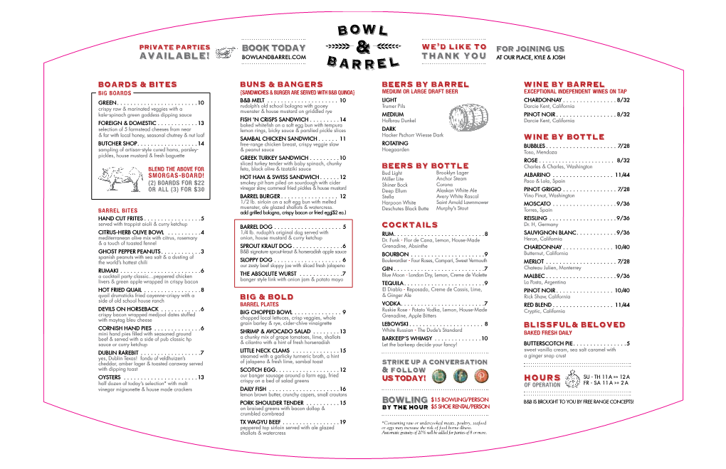 Bowl & Barrel Menu