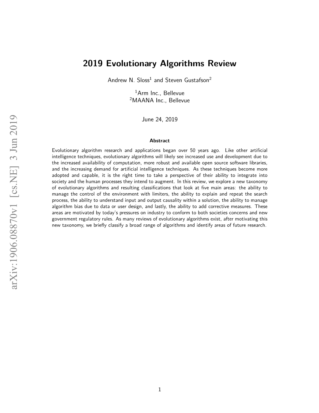 2019 Evolutionary Algorithms Review