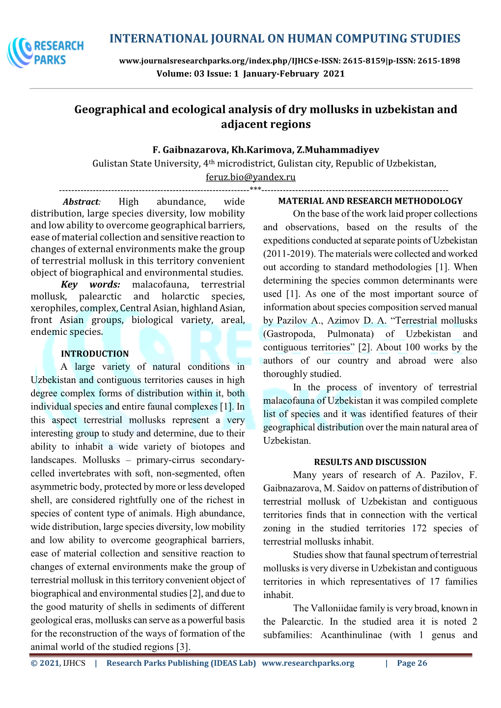 International Journal on Human Computing Studies