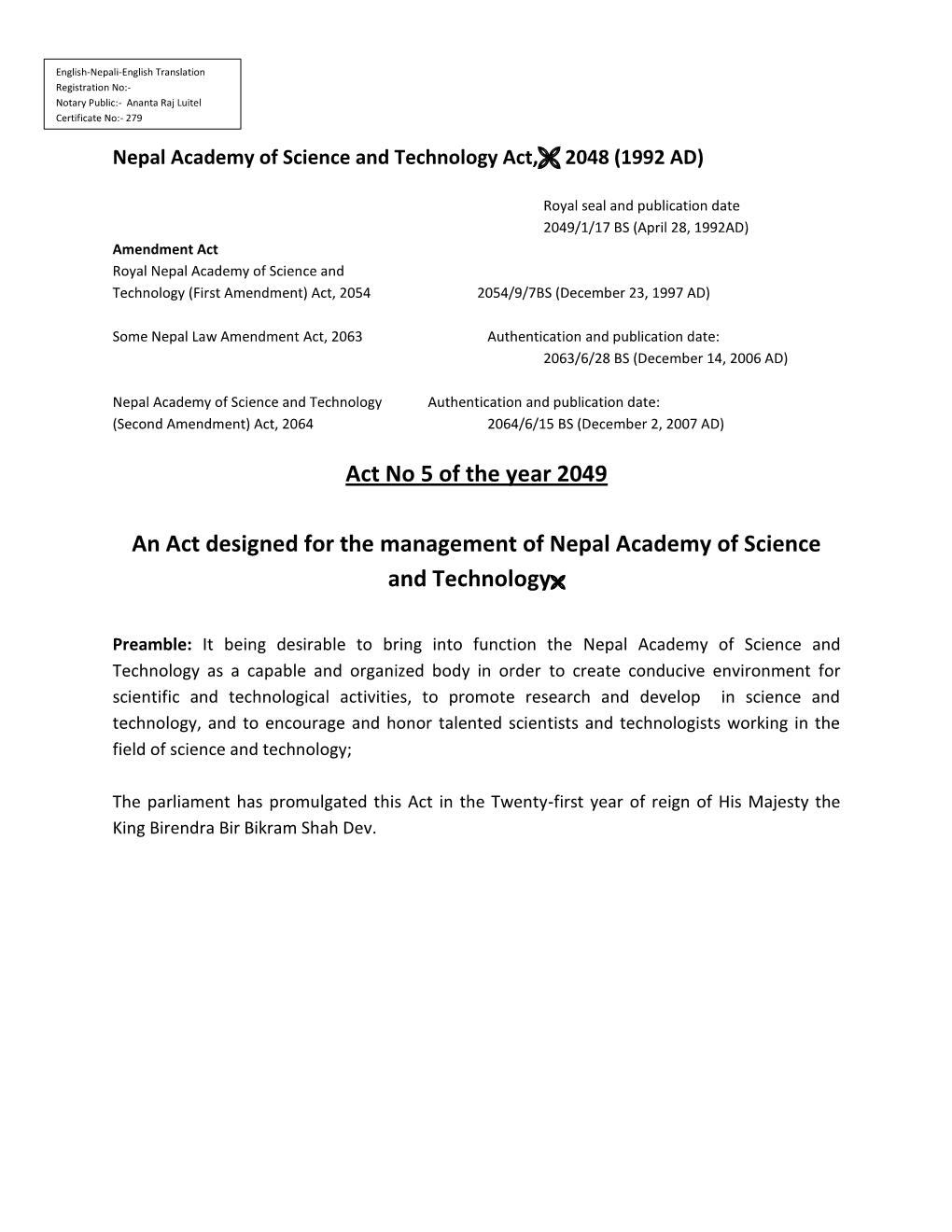 Nepal Academy of Science and Technology Act, 2048 (1992