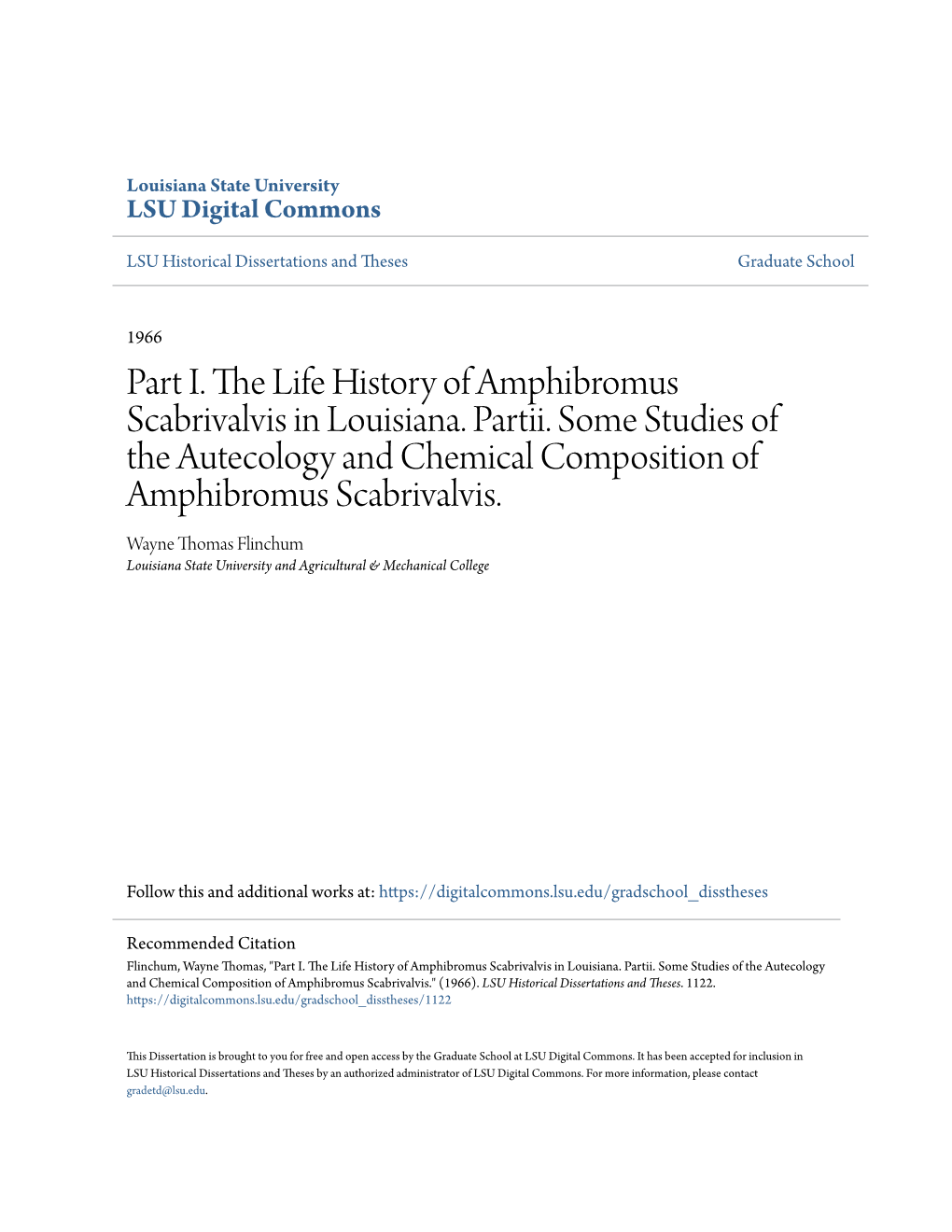 Part I. the Life History of Amphibromus Scabrivalvis in Louisiana