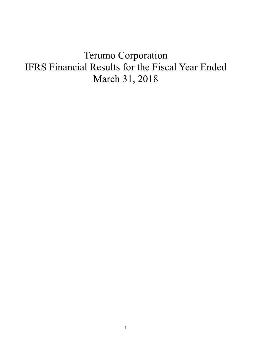 IFRS Financial Results for the Fiscal Year Ended March 31, 2018