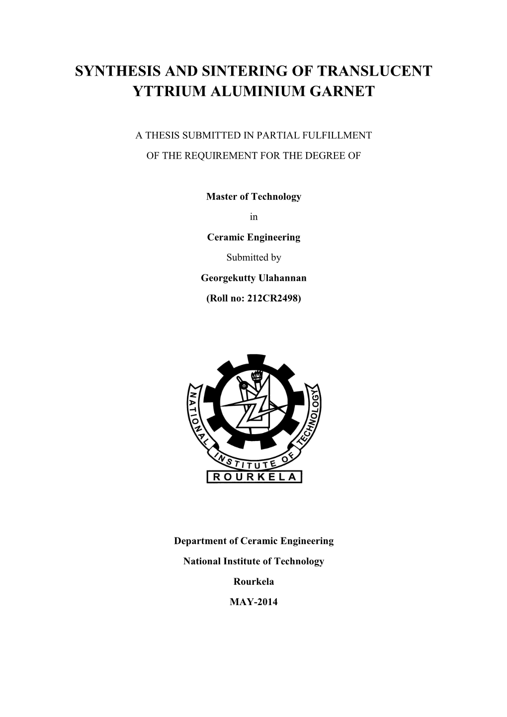 Synthesis and Sintering of Translucent Yttrium Aluminium Garnet