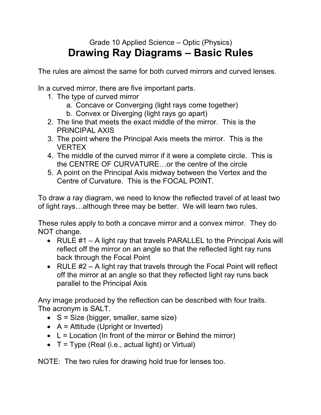 Grade 10 Applied Science Optic (Physics)