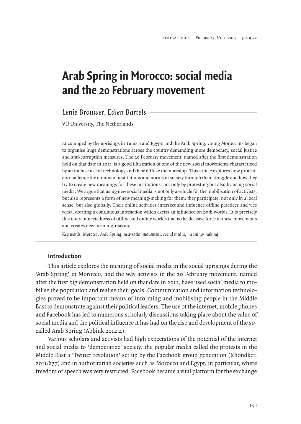 Arab Spring in Morocco: Social Media and the 20 February Movement