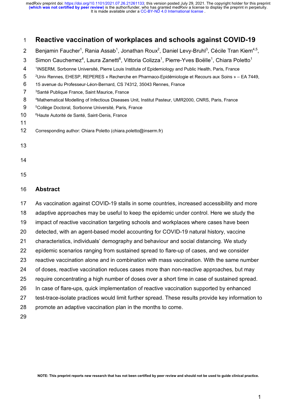 Reactive Vaccination of Workplaces and Schools Against COVID-19