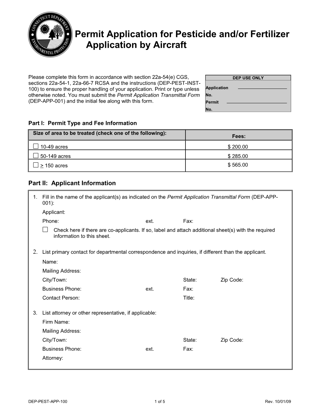 Permit Application for Pesticide And/Or Fertilizer Application by Aircraft