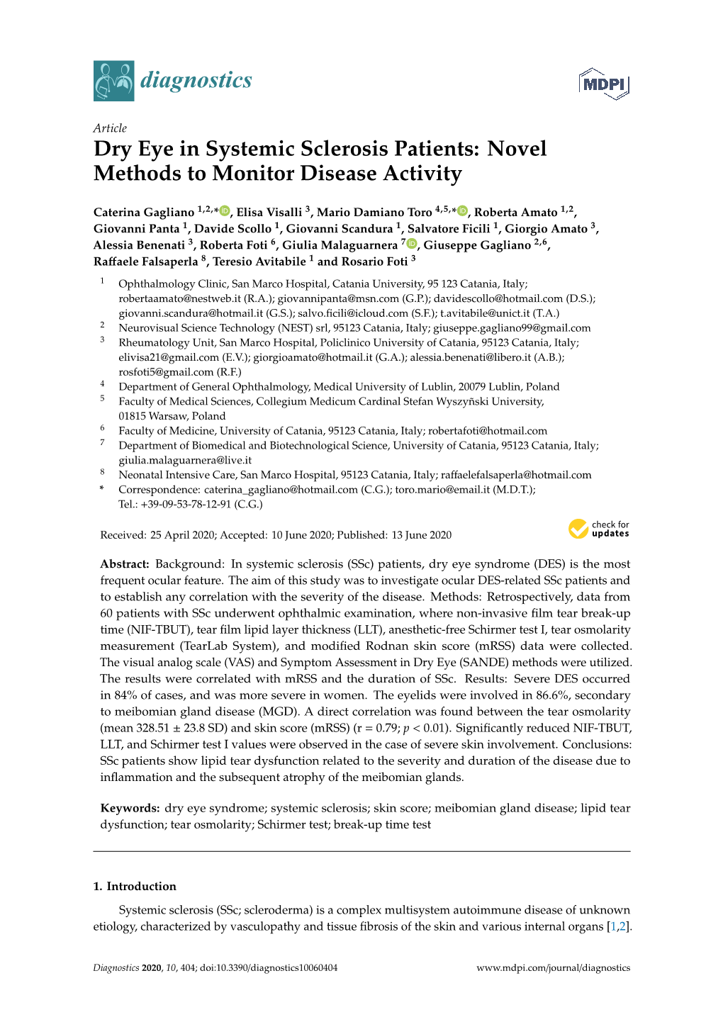 Dry Eye in Systemic Sclerosis Patients: Novel Methods to Monitor Disease Activity