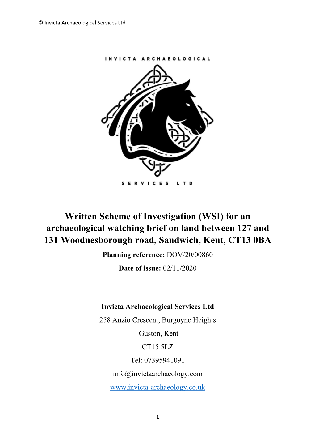 Written Scheme of Investigation (WSI) for an Archaeological Watching Brief