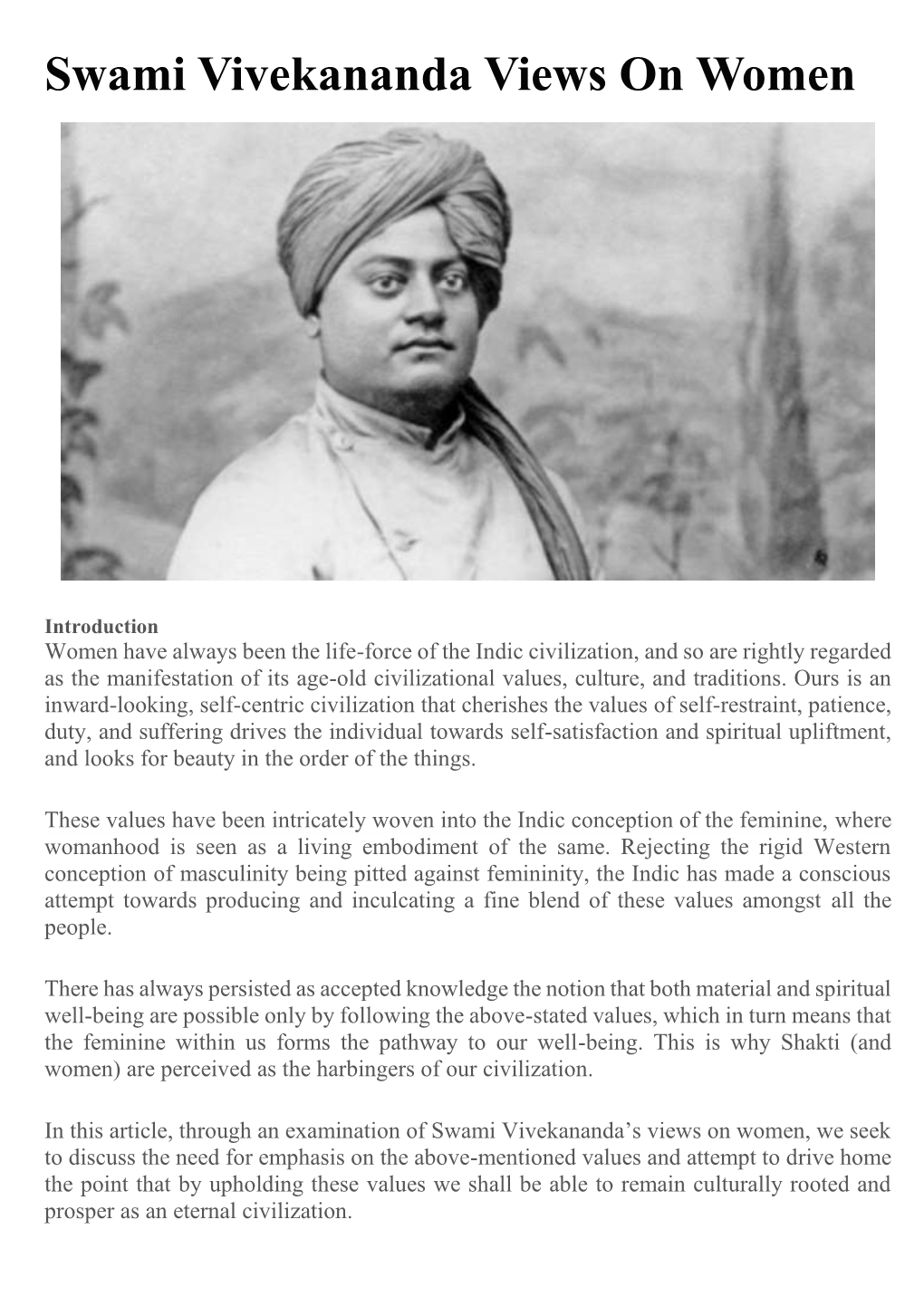 Swami Vivekananda Views on Women