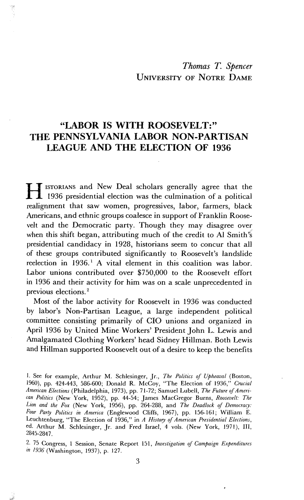 The Pennsylvania Labor Non-Partisan League and the Election of 1936