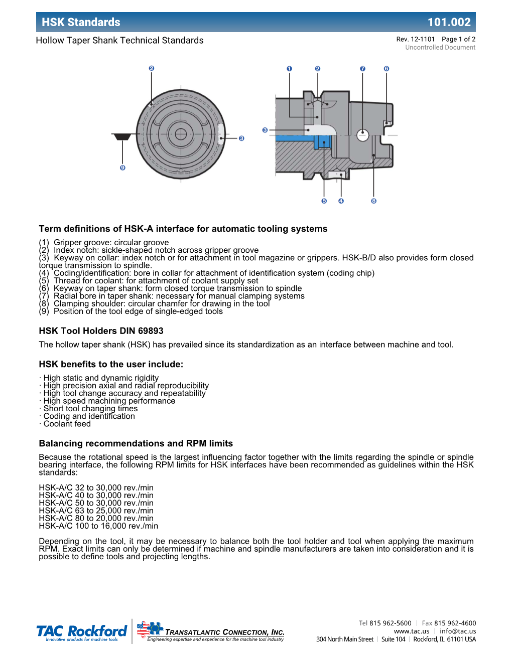 HSK Standards 101.002 Hollow Taper Shank Technical Standards Rev