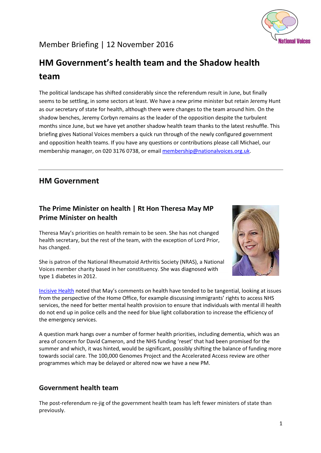 HM Government's Health Team and the Shadow Health Team