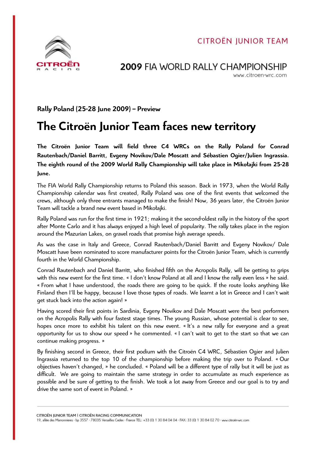 The Citroën Junior Team Faces New Territory