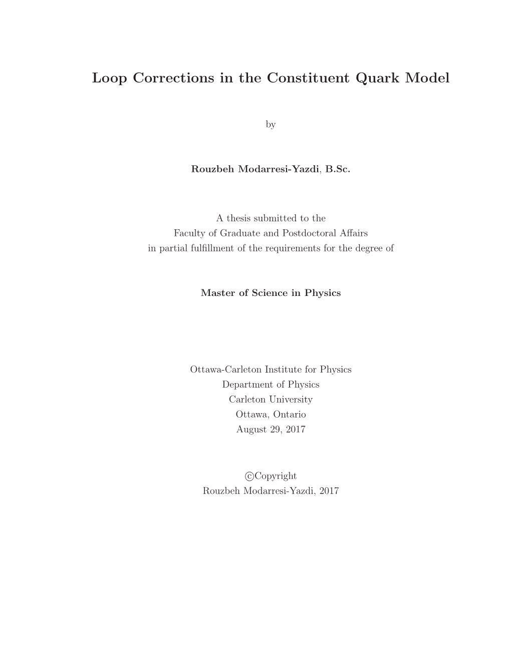 Loop Corrections in the Constituent Quark Model