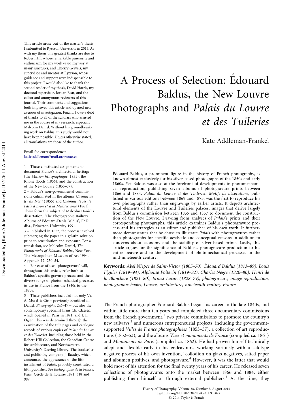 A Process of Selection: Édouard Baldus, the New Louvre