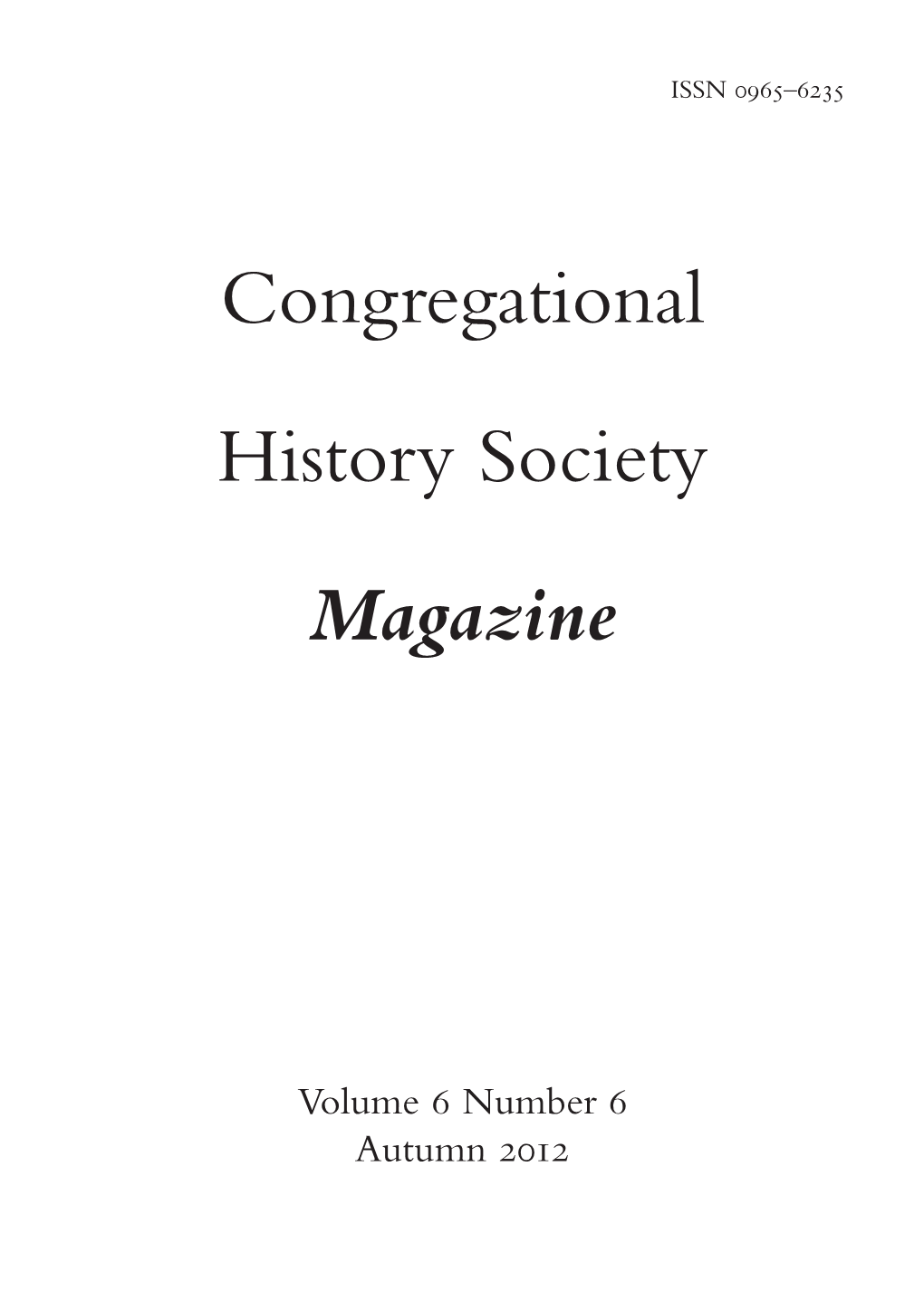 Congregational History Society Magazine Cover 11 October 2012 14:52 Page 1