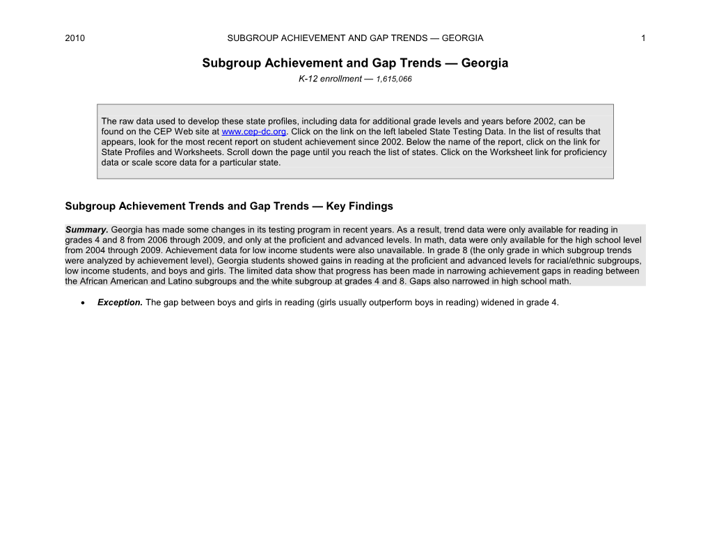 Achievement by Subgroup Trends at the Elementary Level