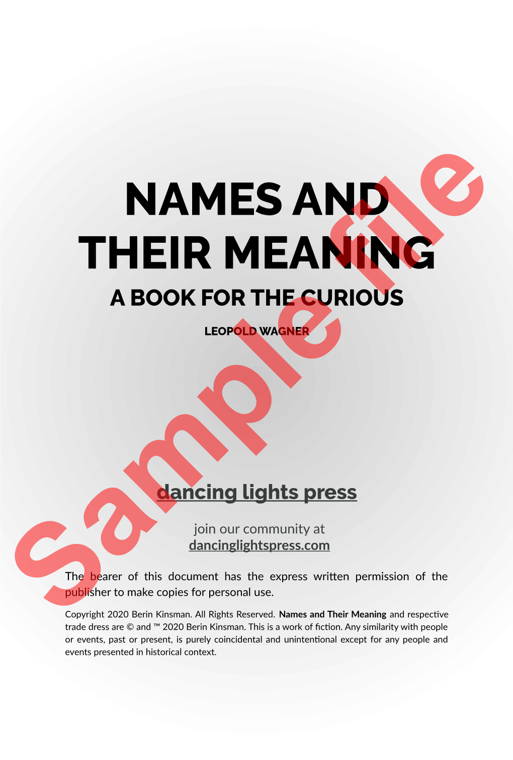 Names and Their Meaning a Book for the Curious