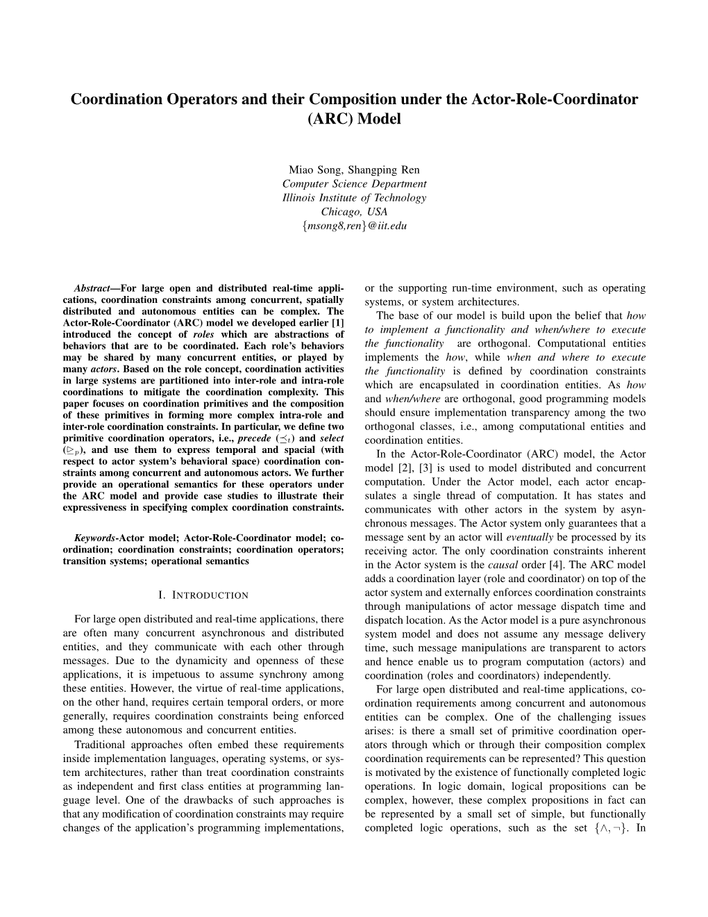 Coordination Operators and Their Composition Under the Actor-Role-Coordinator (ARC) Model