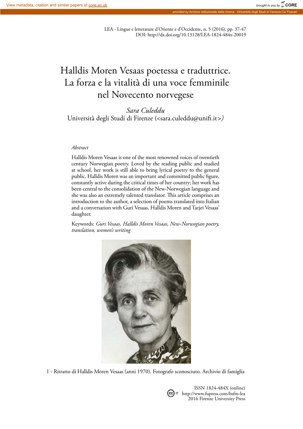 Halldis Moren Vesaas Poetessa E Traduttrice. La Forza E La Vitalità Di