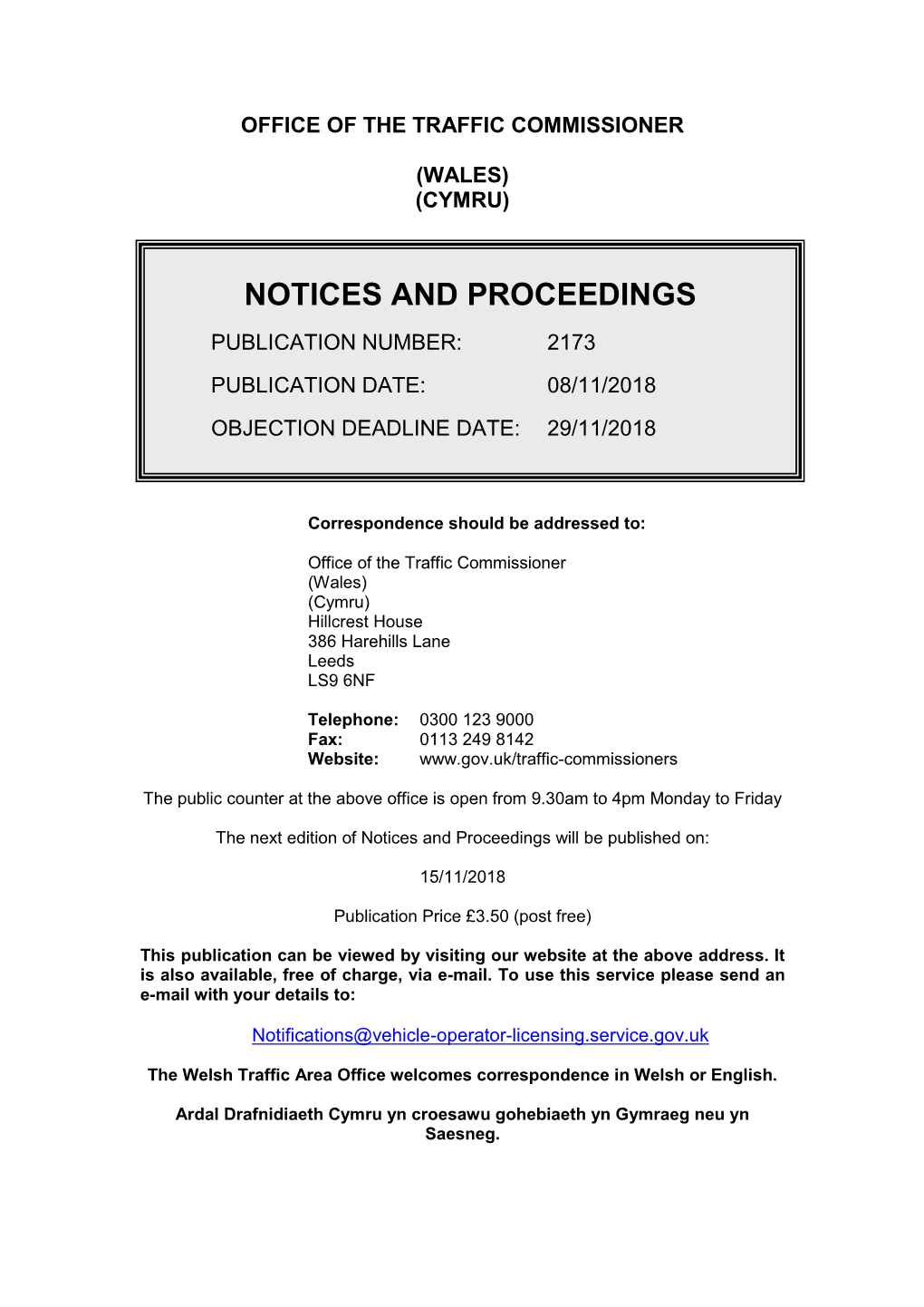 Notices and Proceedings for Wales